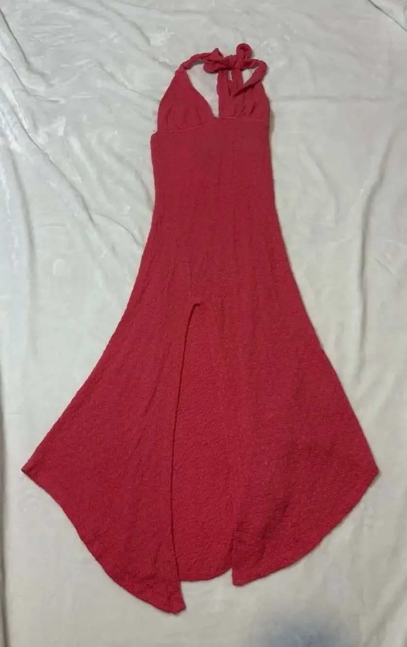 Free People Amelie Midi Dress Size S Pink Halterneck Asymmetrical